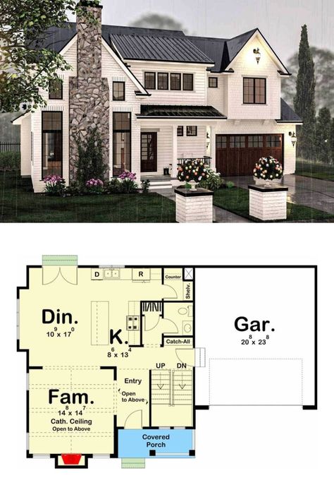 3d Two Story House Plans, Family House Plans 3 Bedroom, Cottage 2 Story House Plans, Double Story Cottage House, Family Cottage Layout, Family Cottage Exterior, Beautiful Family Homes Exterior, House And Blueprints, Two Story House Layout Floor Plans