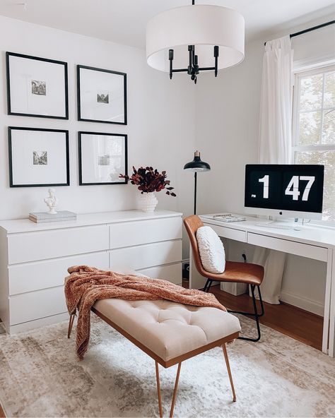 IKEA desk, White/ curated on LTK Ikea Work Desk, Bedroom Reading Corner, Creative Office Decor, Chic Office Decor, Home Office Closet, Home Music Rooms, White Desk Office, Study Room Design, Ikea Desk