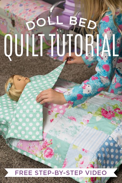 Learn how to make a cute and simple Doll Bed Quilt with Rob Appell of Man Sewing and his daughter, Ruby! American Girl Doll Quilt, Simple Doll, American Girl Outfits, American Girl Diy, American Girl Doll Diy, American Girl Doll Crafts, American Girl Doll Accessories, American Girl Crafts, American Girl Doll Patterns