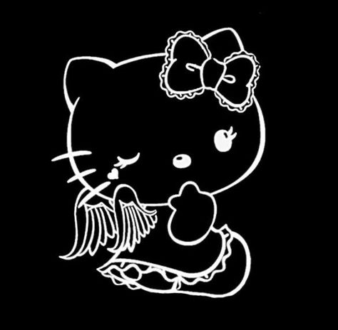 Hello Kitty Black Pfp, Black Hello Kitty Widget, Black Hello Kitty Pfp, Black And White Hello Kitty, Ipad Inspo, Y2k Pfp, White Goth, Widget Ideas, Hello Kitty Aesthetic