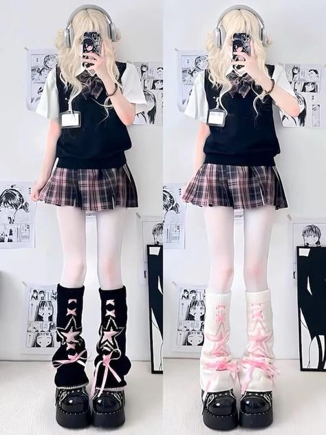 Material: Polyester Color: Black White, White Pink, Black Pink Y2k Leg Warmers, Black And Pink Outfit, Silly Clothes, Random Outfits, Y2k Girl, Clothes Reference, Kawaii Fashion Outfits, Goth Aesthetic, Denim Accessories