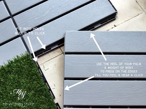 Review: Ikea Runnen Decking - light grey, artificial grass - How to install Ikea Decking Ideas, Ikea Runnen Decking Ideas, Ikea Decking Tiles, Ikea Runnen Decking, Runnen Floor Decking Ikea Hacks, Runnen Ikea Ideas, Ikea Garden Decking, Ikea Outdoor Flooring, Ikea Decking