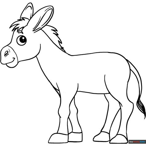 Free Donkey Coloring Page for Kids Donkey Drawing Easy, Donkey Coloring Page, Printable Animal Coloring Pages, Donkey Images, Donkey Drawing, Animal Coloring Pages For Kids, Squirrel Coloring Page, Realistic Dragon, Easy Drawing Guides