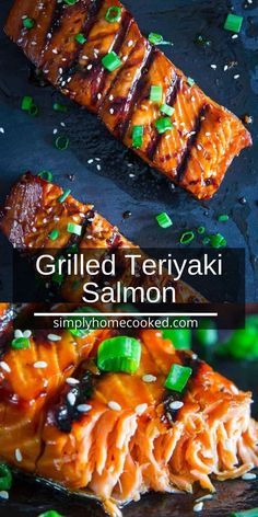 This grilled teriyaki salmon recipe has the perfect balance of sweet and smoky flavor. The caramelized garlic and soy sauce in the teriyaki marinade makes this grilled salmon so delicious. Salmon Marinade Recipes, Grilled Teriyaki Salmon, Seafood Cravings, Teriyaki Glazed Salmon, Salmon Bites Recipe, Baked Teriyaki Salmon, Salmon Teriyaki Recipe, Grilled Recipes, Pescatarian Diet