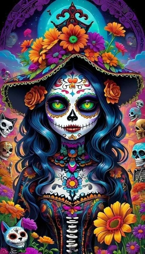 Day Of The Dead Wallpaper, Sugar Skull Art Drawing, Sugar Skull Wallpaper, Sugar Skull Artwork, Witch Cross Stitch, Mexican Culture Art, Mexican Sugar Skull, Sugar Skull Design, Candy Skulls