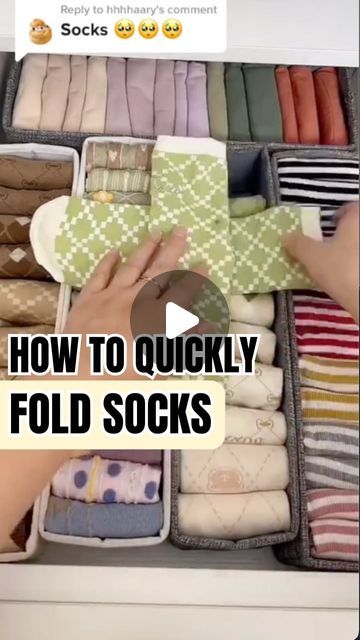 Folding Tricks, Sock Drawer Organization, Folding Socks, T Shirt Folding, Folding Hacks, Packing Folding, Folding Towels, Easy Diy Clothes, Sock Storage