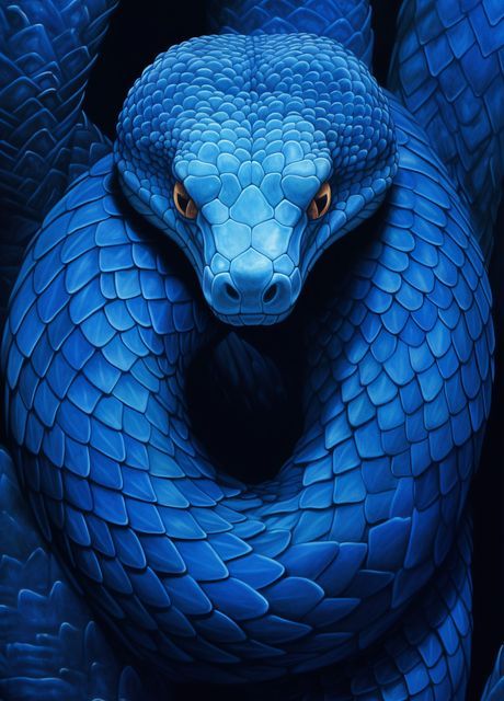 'Dangerous Blue Snake' Poster, picture, metal print, paint by Cybronauts | Displate Slab House, Snake Poster, Water Snake, Blue Snake, Paradise Lost, Snake Art, Beautiful Snakes, White Eyes, Snake Print