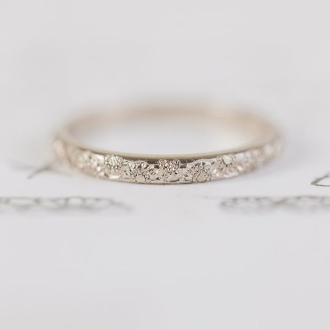 🌻 L A U R A ‘S • W E D D I N G • R I N G 🌻 I worked remotely with Laura on her wedding ring as she is based up in Edinburgh. She got in touch looking for a natural, unplated white gold wedding band to sit next to her delicate solitaire engagement ring. She wanted some kind of contrast between the plain band of her engagement ring and the wedding band without stones set into as she works in healthcare. I showed her some examples of different textures and she fell in love with the look of re... Her Wedding Ring, White Gold Wedding Band, White Gold Wedding Bands, Plain Bands, White Gold Wedding, Different Textures, Gold Wedding Band, Fell In Love, Solitaire Engagement