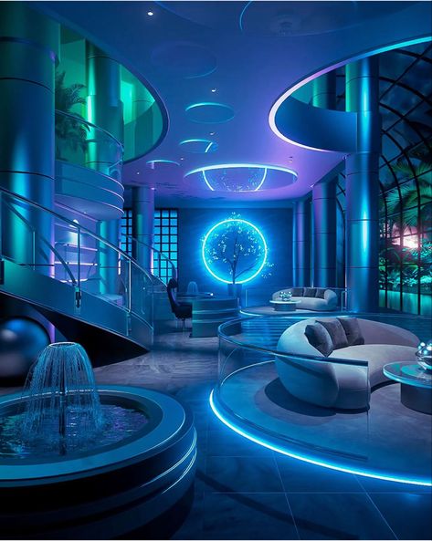 Futuristic Rooms, Cyberpunk House, Futuristic Room, Futuristic House, Futuristic Home, New Retro Wave, Futuristic Interior, Dream House Rooms, Futuristic City