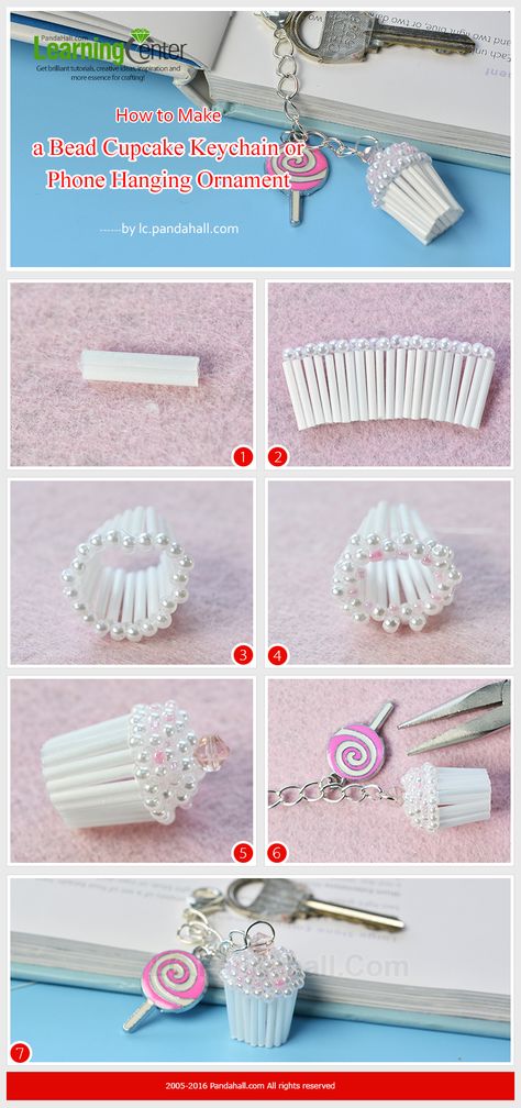 Tutorial on How to Make a Bead Cupcake Keychain or Phone Hanging Ornament from LC.Pandahall.com Beaded Cupcake Tutorial, Nigeria Necklace, Beaded Cupcake, Cupcake Keychain, Chandelier Earrings Diy, Phone Hanging, Beaded Snowflakes, Beading Crafts, Bead Stitching