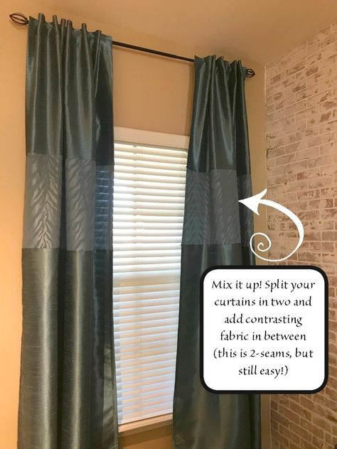 Ultimate DIY Guide to Lengthening your Curtains with One Seam: Tutorial on how to lengthen curtains with a single seam | blowingawayoutwest.com -The easiest way to lengthen curtains, and to add different fabrics to curtains. #diycurtains #lengthencurtains #curtaintutorial #extralongcurtains #curtainsfortallceilings How To Extend Curtain Length, Ideas To Add Length To Curtains, Extend Curtain Length Diy, Add Fabric To Curtains, Lengthen Curtains Ideas, How To Add Fabric To Lengthen Curtains, How To Add Length To Curtains, Lengthen Curtains Diy, How To Make Curtains Longer