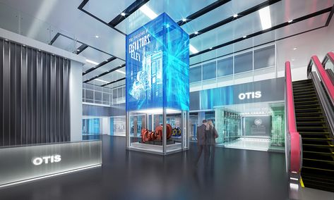 Otis Elevator Showroom on Behance Otis Elevator, Architecture Exhibition, Exhibition Stall, Showroom Interior Design, Stall Designs, Showroom Design, House Elevation, Booth Design, Autodesk 3ds Max