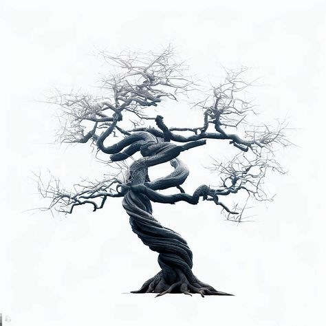 a winter tree with twisted trunk and wobbly branches blank white background - Image Creator from Microsoft Bing Twisted Tree Branches, Twisted Tree Drawing, Twisted Tree Trunk, Textiles Alevel, Tree Trunk Drawing, Theater Tech, Blank White Background, Twisted Branches, Fantasy Inspo