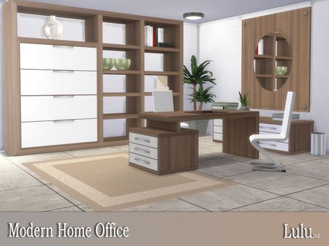 Lulu265's Modern Home Office Sims 4 Home Office, Living Room Sims 4, Resource Furniture, Die Sims 4, Modern Home Offices, Mod Furniture, Modern Office Decor, Desk In Living Room, Modern Office Chair