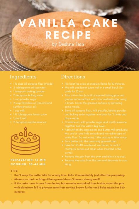 Mheanne's kitchen Eggless Vanilla Sponge Cake, Easy Vanilla Cake Recipe, Cake Recipes Easy Homemade, Vanilla Sponge Cake, Eggless Recipes, Eggless Baking, Sponge Cake Recipes, Sweet Dishes Recipes, Vanilla Cake Recipe