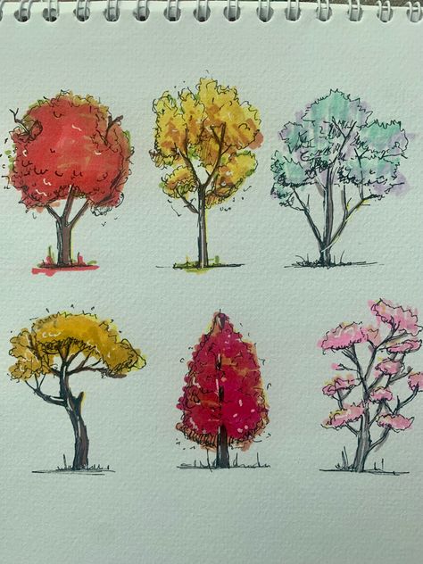 #easy #drawing #autumn #autumntrees #fall #trees #drawingideas #landscape #howtodraw #sketch #sketching #art #architecture #architecturelovers Marker Drawing Easy Aesthetic, Tree Rendering, Tree Render, Trees Drawing Tutorial, Architectural Trees, Landscape Drawing Easy, Marker Rendering, Trees Drawing, Tree Drawing Simple