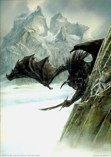 John Howe - Balrog Tolkien Artwork, Hyrule Castle, Alan Lee, John Howe, Middle Earth Art, Tolkien Books, Tolkien Art, Lotr Art, Heroic Fantasy