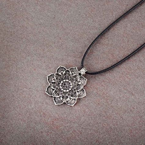 Vintage OM Mandala Amulet Lotus Meditation Pendant Necklace Spiritual Tibetan Geometry Religious Lotus Meditation, Om Mandala, Tibetan Mandala, Lotus Flower Necklace, Om Pendant, Long Necklace Boho, Lovers Necklace, Boho Dresses, Sanskrit