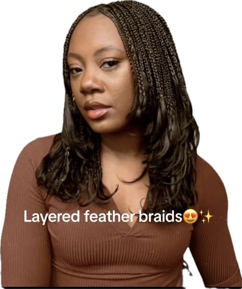 Own Hair Braids Black Women, Layered Dolly Braids, Yaki Pony Style Braids, Box Braids Small Parts, Layered Bob Braids, Feathered Braids Black Women, Layered Feathered Braids, Short Layered Braids, Wolfcut Braids