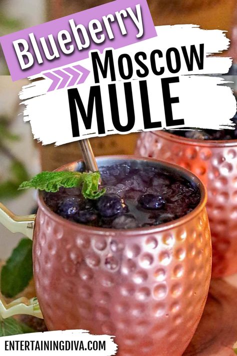 Blueberry Moscow Mule With Mint | July 4th Party Blueberry Mule Cocktail, Blueberry Cocktail Recipes, Lavender Mule, Blueberry Mule, Blueberry Moscow Mule, Blueberry Simple Syrup, Blueberry Cocktail, Blueberry Vodka, Mint Cocktails