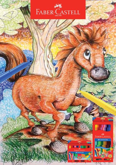 Horse-Connector Pen Faber-Castell Pen Challenge, Pen Art, Faber Castell, Brilliant Colors, Kids Safe, Creative Play, Art Sketches, Parrot, Markers