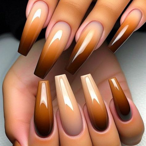 Fall Inspired Nails Square, Pedicure Ideas Brown Skin, Nail Designs Brown Color, Gel Ombré Nails, Fall Nails And Toe Nails, Short Brown Ombre Nails, Chocolate Brown Fall Nails, Ombre Fall Nail Colors, Shades Of Brown Nail Designs