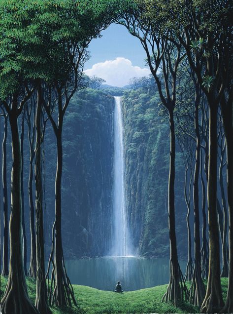 Lukisan Lanskap, Air Terjun, Waterfall Photography, Lukisan Cat Air, Beautiful Waterfalls, Alam Yang Indah, Alam Semula Jadi, Beautiful Places To Visit, Fantasy Landscape