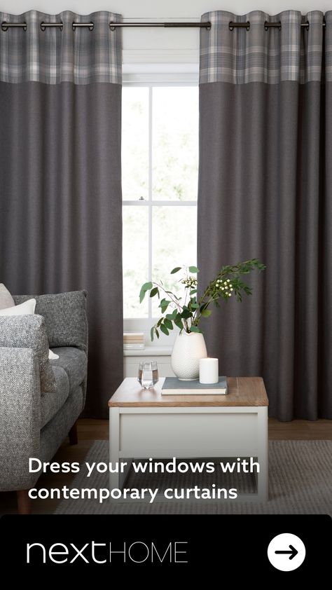 Pull your room together with curtains and blinds that ooze style. Explore 100s of made to measure options online, perfect for awkward windows that you just don't know what to do with. Pick your perfect lining from blackout to our luxury lining, complemented by the fabric of choice, trust us... there are plenty to choose from. Shop our curtain collection here. Dark Grey Carpet, Living Room Decor Brown Couch, Contemporary Curtains, Curtains And Blinds, Luxury Bedroom Design, Eyelet Curtains, Stylish Curtains, Grey Panels, Grey Carpet