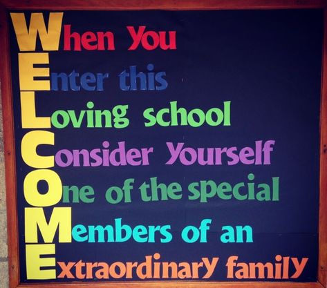 Welcome Acronym For School, Welcome Back To School Bulletin Ideas, Back To School Welcome Ideas, New Year School Board Decoration, Welcome Back To School Board Ideas, Welcome Teachers Back To School Ideas, Welcome Posters For School, Welcome Back To School Bulletin Boards Highschool, Chart Work Ideas For School