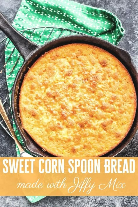 Sweet Corn Spoon Bread, Spoon Cornbread, Cornbread Bake, Corn Spoon Bread, Cornbread Recipes, Veggie Side Dish Recipes, Spoon Bread, Jiffy Corn Muffin Mix, Jiffy Cornbread