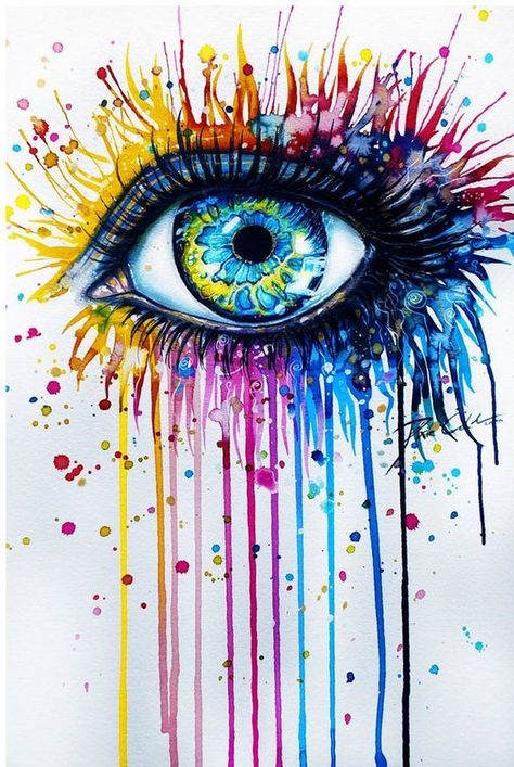 19 Incredibly Beautiful Watercolor Painting Ideas Konst Designs, Art Amour, Cat Tattoos, Rainbow Paint, صفحات التلوين, Paint Nite, Charcoal Drawings, Kunst Inspiration, Eye Print