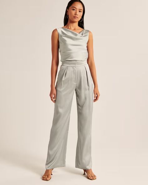 Women's Satin Tailored Wide Leg Pant | Women's Matching Sets | Abercrombie.com Womens Matching Sets, Linen Blend Pants, Sage Color, Linen Pants Women, Wide Leg Pant, Jumpsuit Trousers, Straight Leg Trousers, Straight Pants, Wide Leg Trousers