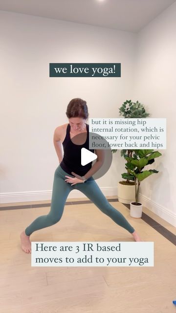 @threesphysiyoga on Instagram: "All of the traditional hip opening poses in yoga are dominated by hip external rotation 🔹Poses like warrior 2, triangle, happy baby, lizard are all examples of external rotation Internal rotation or turning inward of the hips is extremely valuable for pelvic floor, lower back, and hip health 🔹There are surprisingly very few internal rotation movements in yoga @thelaurenohayon and I are excited to share a FREE workshop all about integrating hip internal rotation mobility into yoga on 2/15- more below! Here’s 3 hip internal rotation movements ti add 1️⃣ low lateral lunge: from a wide stance, bend one knee, only, rotate that knee, inward , and then slowly rotate your hips and pelvis toward that knee. 2️⃣ all 4’s IR: with a band on your ankles and Open Hips Yoga, Hip External Rotation, Hip Health, Baby Lizard, Hip Opening Yoga, Lateral Lunges, Warrior 2, Yin Yoga, Pelvic Floor