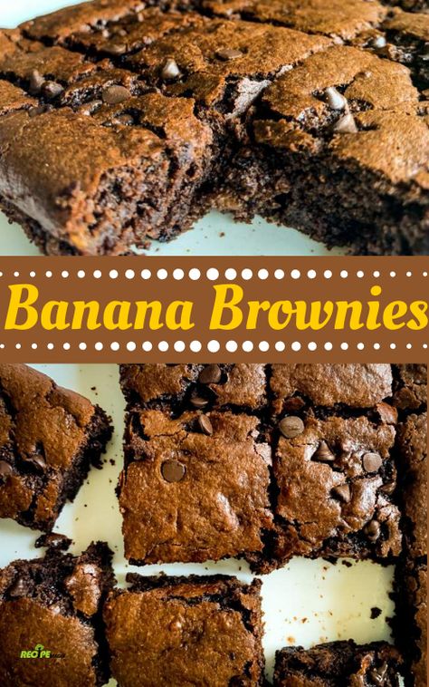 Rotten Banana Recipes, 2 Ripe Banana Recipes, Brownies With No Eggs, Brownie Types, Chocolate Banana Brownies, Desert Bars, Pecan Brownies, Ripe Banana Recipe, Recipes Banana