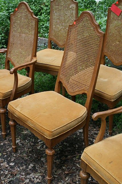 BEFORE WHITE PAINT: Reloved Rubbish: Vintage Cane Back Chairs in Old White 80s Dining Room, Diy Art Deco, Dining Chair Makeover, Cane Dining Chairs, Dining Table Makeover, Chair Redo, Cane Back Chairs, Dining Room Chairs Upholstered, Furniture Dolly