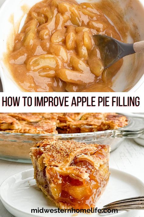 See how easy it is to doctor up canned apple pie filling into a delicious filling for pies and cakes and decadent topping for pancakes and ice cream. All you need are a few easy tips and simple ingredients you might already have! Can Apple Pie Filling Recipes Easy, Topping For Pancakes, Pies Dessert, Canned Apple Pie, Gluten Free Apple Pie, Apple Pie Filling Recipes, Perfect Apple Pie, Apple Pie Recipe Easy, Homemade Apple Pie Filling