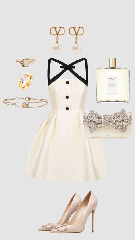 #myfirstshuffle #outfit #outfitinspo #beauty #art #blairwaldorf #white #dress #gold #earrings #rings #bracelets #elegant #valentino White Dress Gold, Bracelets Elegant, Sophisticated Outfits, Dress Gold, Elegantes Outfit, Rings Bracelets, Earrings Rings, Kpop Fashion Outfits, Mode Streetwear