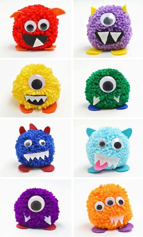 Pom Pom Monsters, Paper Mosaics, Yarn Monsters, Pet Monster, Pom Pom Animals, Easy Yarn Crafts, Kerajinan Diy, Jute Craft, Monster Craft