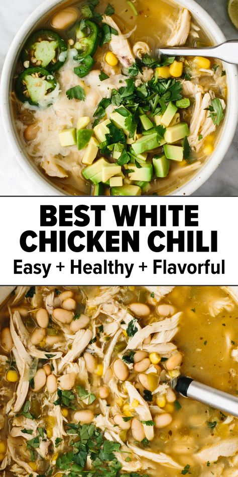 White chicken chili in a bowl Chili Wendys, Best White Chicken Chili, Stovetop Chili, Chili Easy, White Chicken Chili Recipe, Recipe Instant Pot, White Chili Chicken Recipe, Chili Recipe Crockpot, Chili Recipe Easy