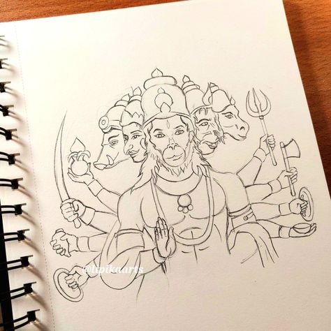 Panchmukhi Hanuman Sketch, Panchamukhi Hanuman Drawing, Panchmukhi Hanuman Drawing, Panchmukhi Hanuman Ji Drawing, Hanuman Ji Drawing Easy, Hanumaan Jee, God Art Drawing, Hanumanji Sketch, Panchmukhi Hanuman Ji