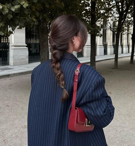 A Woman, Walking, Purse, Red, Blue, White