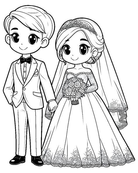 Wedding Doodles Couple, French Stencil Patterns, Groom Sketch, Engagement Clipart, Wedding Drawings, Marriage Drawing, Bride Clipart, Kids Table Wedding, Wedding Coloring Pages