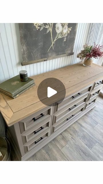 Greige Painted Furniture, Beige Dresser Makeover, Broyhill Dresser Makeover, Refinished Oak Dresser, Beige Painted Dresser, Wise Owl Painted Furniture, Brown Painted Dresser, Dresser Flip Ideas, Kitchen Dresser Makeover