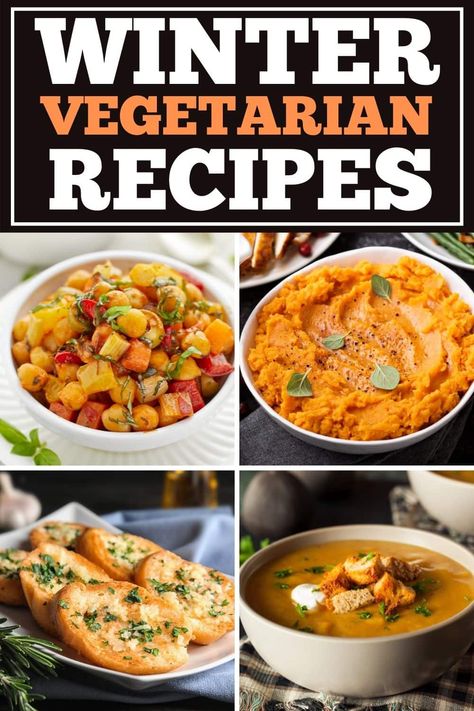 Warm up with these easy winter vegetarian recipes! From soups to casseroles to hearty stews and veggies, these winter dishes are ideal for vegetarian diets. Christmas Lunch Vegetarian, Easy Winter Vegetarian Meals, Vegetarian Recipes Dinner Winter, January Vegetarian Recipes, Healthy Winter Vegetarian Recipes, Vegetarian Winter Dinner, Vegetarian Recipes Winter, Winter Dinner Recipes Vegetarian, Vegetarian Winter Recipes