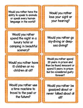 $1.50 Conversation Starters are a fun and engaging way for students to communicate their ideas while building confidence and fluency. This set of conversation cards includes 64 questions aimed specifically at answering "Would you rather" questions.  These cards are highly versatile in the classroom. They can be used as ice-breakers, group or pair work, writing prompts or a quick five-minute filler. I have included the cards in color and also in a grayscale version. Would Rather Questions, Values Clarification, Funny Boyfriend Birthday Card, Speaking Activities Esl, Conversation Starters For Kids, Family Conversation, Rather Questions, Would You Rather Questions, 2nd Grade Math Worksheets