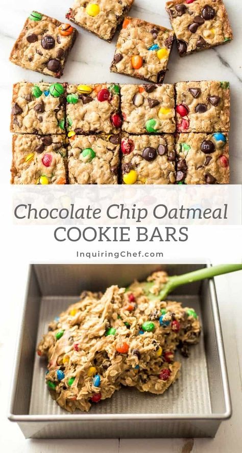 Oatmeal Chocolate Chip Cookie Bars, Soft Oatmeal Cookies, Oatmeal Chocolate Chip Bars, Oatmeal Cookie Bars, 8x8 Pan, Chocolate Chip Bars, Chocolate Chip Cookie Bars, Oatmeal Cookie, Oatmeal Chocolate Chip Cookies