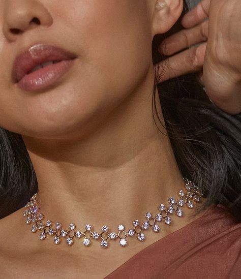 Nadri Halle Crystal Choker Necklace | Dillard's Necklace For Round Face, Necklace For Strapless Dress, Daimond Nakeles, Chocker Neckless, Diamond Chocker, Fancy Choker, Simple Diamond Necklace, Jewel Choker, Bridal Choker Necklace