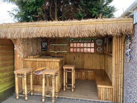 Bamboo Tiki Bar, Tiki Bars Diy, Bamboo Restaurant, Outdoor Tiki Bar, Bamboo Furniture Design, Bamboo Wallpaper, Poker Tables, Game Room Tables, Bamboo House Design