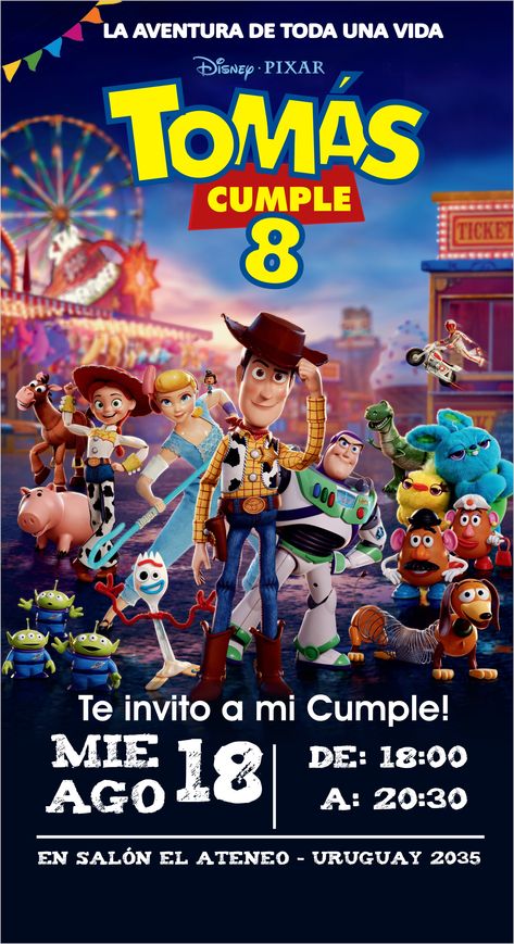 Invitación Cumpleaños Toy Story4 Digital Sunny Isles Beach, Sunny Isles, Toy Story, Disney Pixar, Pixar, E Mail, Pokemon, Batman, Comic Book Cover