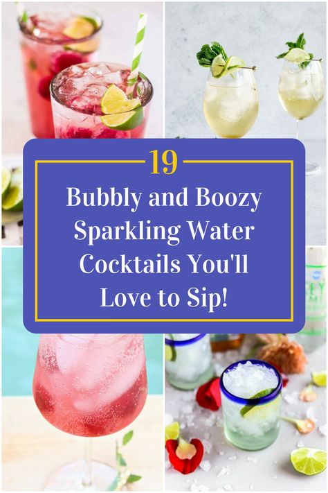 Collage of 4 sparkling water cocktails. Sparkling Water Cocktails, Sparkling Water Cocktail, Bacardi Cocktail, Water Cocktails, Bubble Drink, Booze Drink, Sparkling Mineral Water, Vodka Martini, Refreshing Food